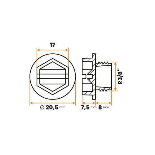 Záslepka kruhová / 075-611 / R3/8" x 8 mm (žltá)