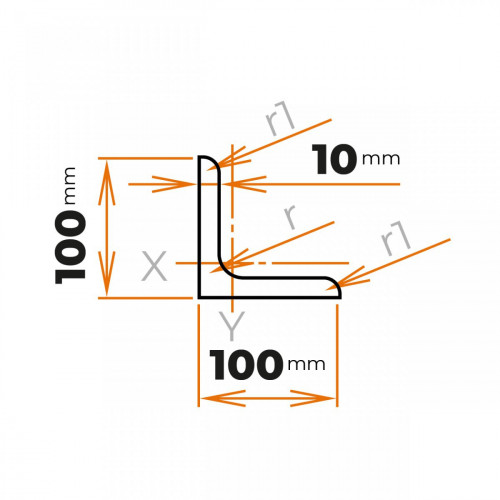 Tyč profilového prierezu L 100 x 100 / 10 mm