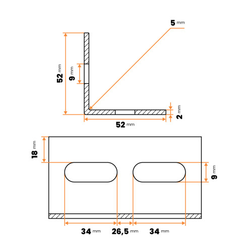 Tenkostenný profil L 52 x 52 / 2 mm - dierované