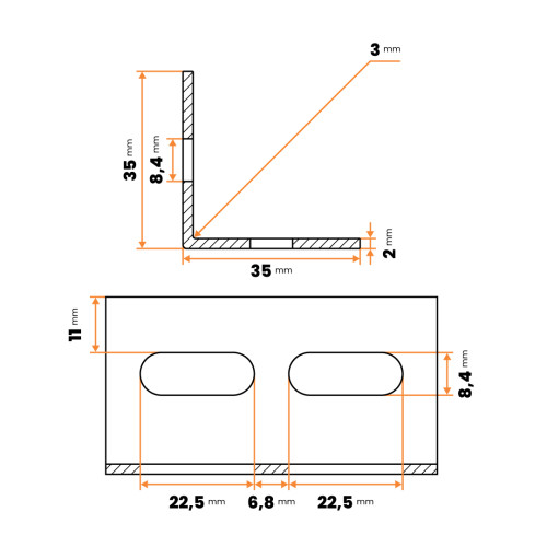 Tenkostenný profil L 35 x 35 / 2 mm - dierované