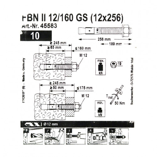 Kotva oceľová FBN II GS 12 x 256 mm