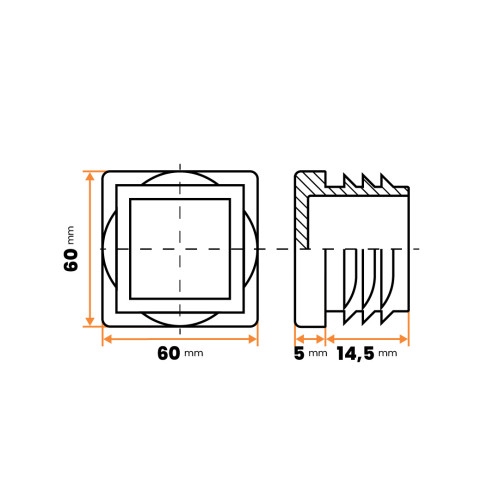 Zátka štvorcová / 056-034 / 60 x 60 / 3 mm (čierna)