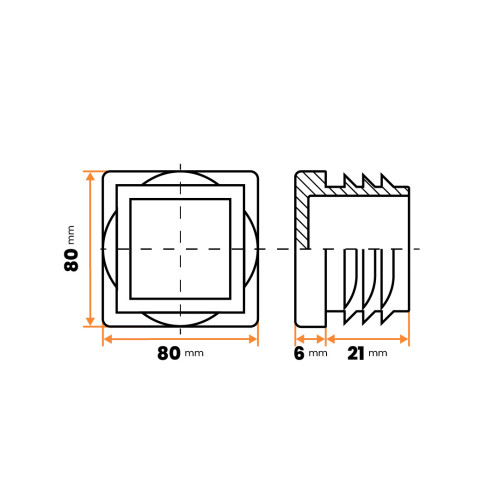 Zátka štvorcová / 056-034 / 80 x 80 / 3 - 4 mm (čierna)