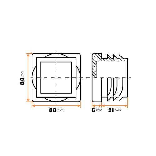 Zátka štvorcová / 056-068 / 80 x 80 / 2 - 4,5 mm (čierna)