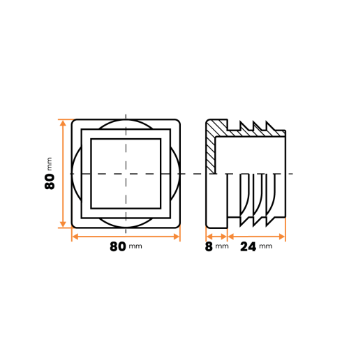 Zátka štvorcová / 056-068 / 80 x 80 / 2,9 - 5 mm (čierna)
