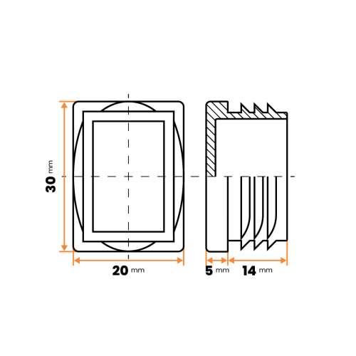 Zátka obdĺžniková / 057-034 / 30 x 20 / 1 - 2 mm (čierna)