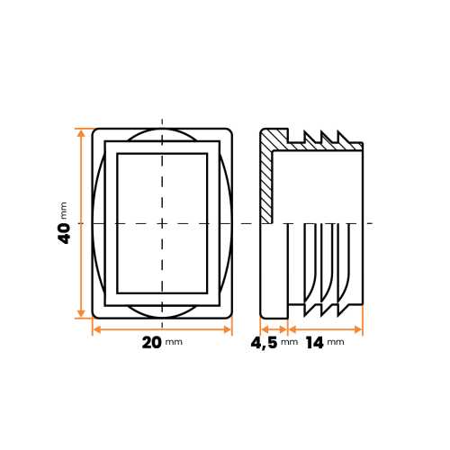 Zátka obdĺžniková / 057-034 / 40 x 20 / 1 - 2 mm (šedá)