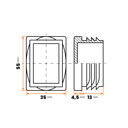Zátka obdĺžniková / 057-034 / 55 x 35 / 1 - 2 mm (čierna)