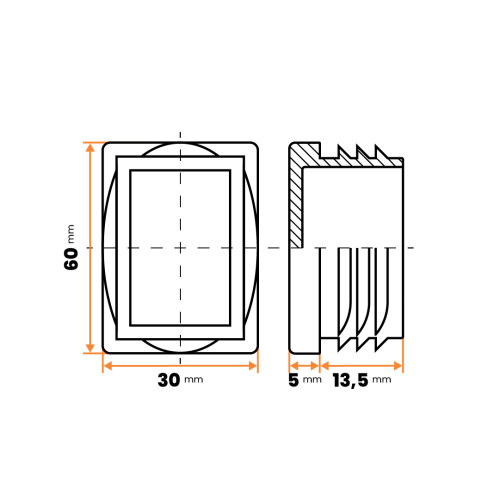 Zátka obdĺžniková / 057-034 / 60 x 30 / 1 - 2 mm (šedá)