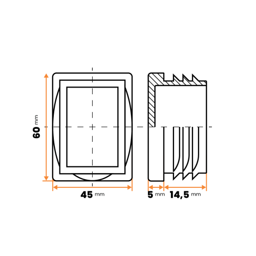 Zátka obdĺžniková / 057-034 / 60 x 45 / 1,5 - 4 mm (čierna)