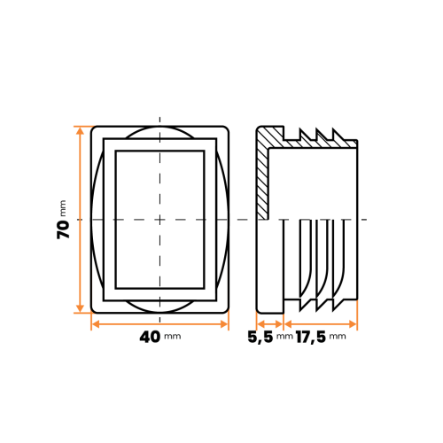 Zátka obdĺžniková / 057-034 / 70 x 40 / 1 - 2 mm (čierna)