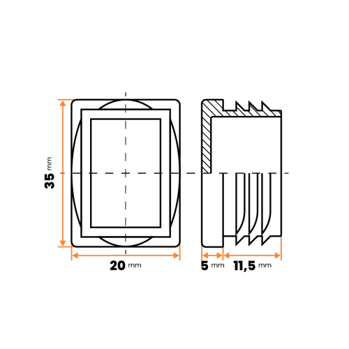 Zátka obdĺžniková / 057-068 / 35 x 20 / 0,8 - 3 mm (biela)