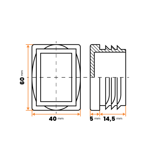 Zátka obdĺžniková / 057-068 / 60 x 40 / 3 - 5 mm (čierna)