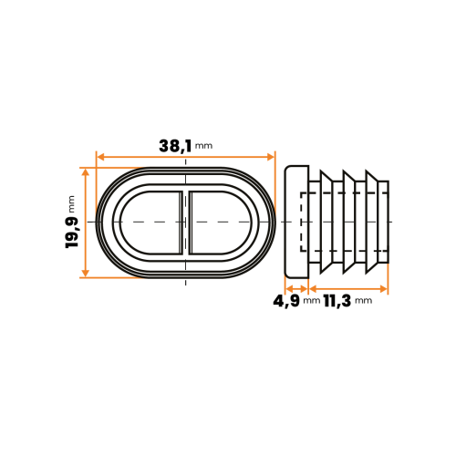Záslepka oválna / 145-034 / 38 x 20 mm / 1 - 2 mm (šedá)