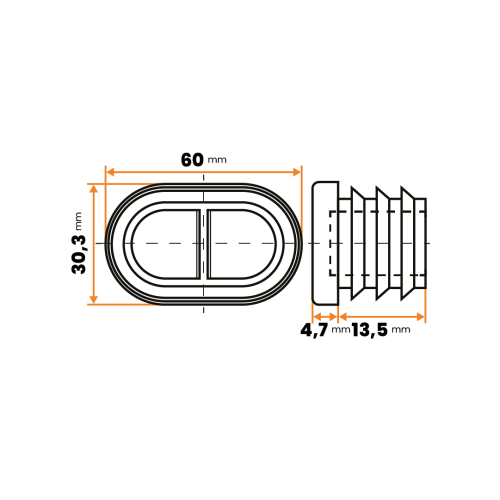Záslepka oválna / 145-034 / 60 x 30 mm / 1 - 2 mm (šedá)
