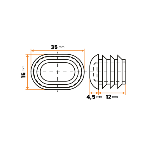 Záslepka oválna / 321-034 / 35 x 15 mm / 1 - 2 mm (čierna)