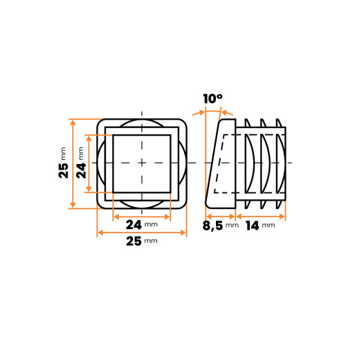 Nožička štvorcová, šikmá / 203-034 / 25x25 / 1-2 mm (čierna)