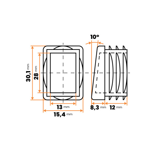 Nožička obdĺžniková, šikmá / 203-034 / 30x15 / 1-2 mm (čierna)