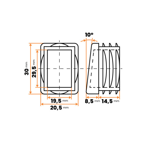 Nožička obdĺžniková, šikmá / 203-034 / 30x20 / 1-2 mm (čierna)