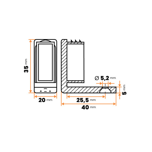 Klzák so zátkou do uzatvoreného profilu, obdĺžnikový / 059-034 / 30 x 20 / 1-2 mm (čierna)