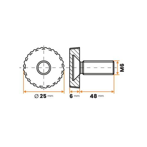 Skrutka rektifikačná / 140-034 / 25 mm / M6 x 48 mm (čierna)
