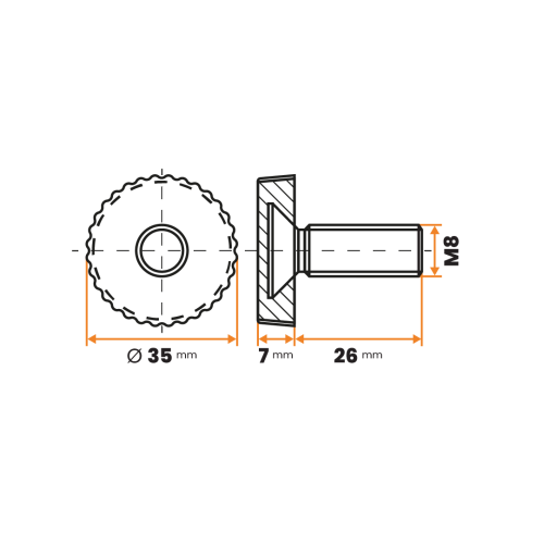Skrutka rektifikačná / 140-034 / 35 mm / M8 x 26 mm (čierna)