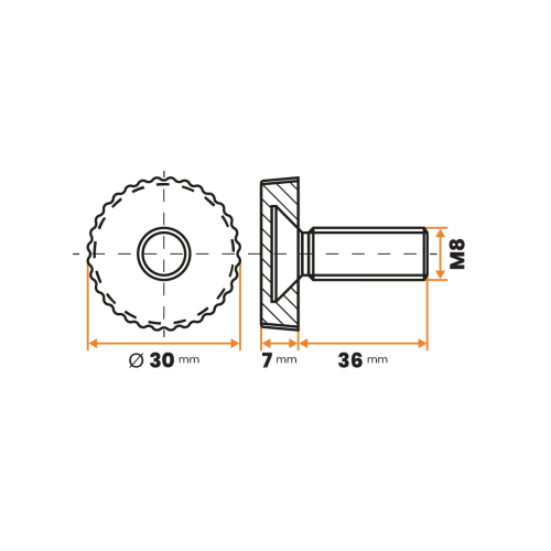 Skrutka rektifikačná / 140-034 / 30 mm / M8 x 36 mm (čierna)