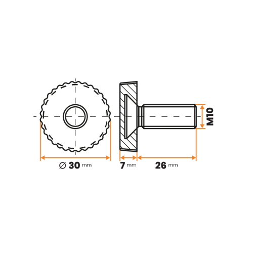 Skrutka rektifikačná / 140-034 / 30 mm / M10 x 26 mm (čierna)