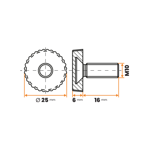 Skrutka rektifikačná / 140-034 / 25 mm / M10 x 16 mm (čierna)
