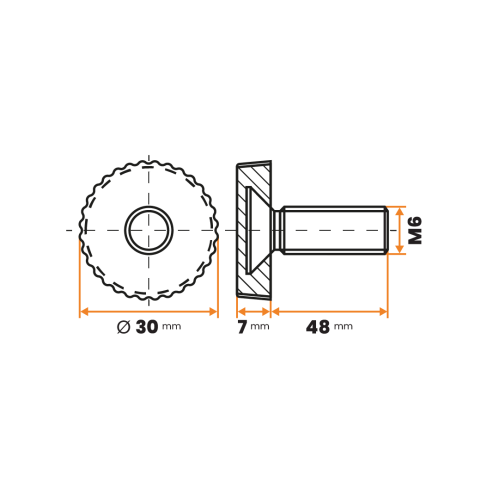 Skrutka rektifikačná / 140-034 / 30 mm / M6 x 48 mm (čierna)