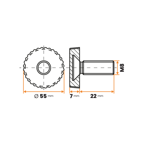 Skrutka rektifikačná / 140-034 / 55 mm / M8 x 22 mm (čierna)