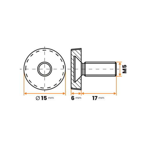 Skrutka rektifikačná / 140-068 / 15 mm / M5 x 17 mm (čierna)