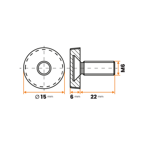 Skrutka rektifikačná / 140-068 / 15 mm / M6 x 22 mm (čierna)