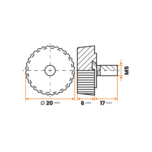 Skrutka rektifikačná / 140a-034 / 20 mm / M5 x 17 mm (čierna)