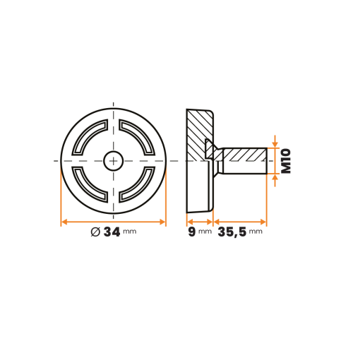Skrutka rektifikačná / 148-034 / 34 mm / M10 x 35,5 mm (čierna)