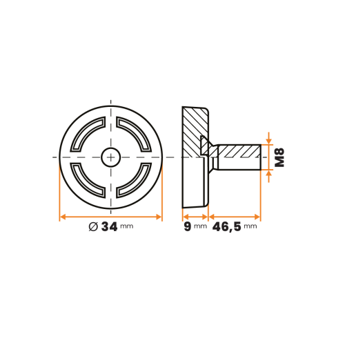 Skrutka rektifikačná / 148-034 / 34 mm / M8 x 46,5 mm (čierna)