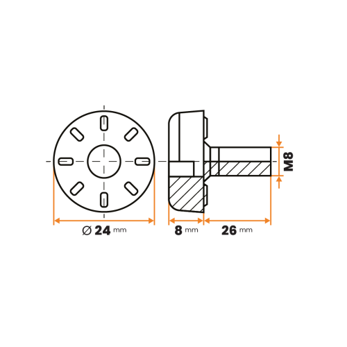 Skrutka rektifikačná / 148a-034 / 24 mm / M8 x 26 mm (čierna)