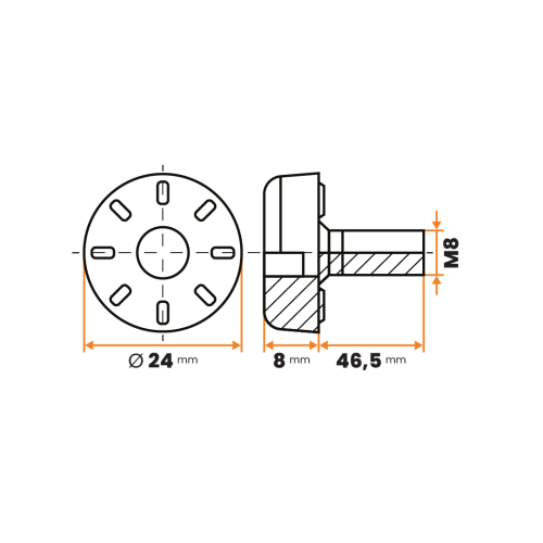 Skrutka rektifikačná / 148a-034 / 24 mm / M8 x 46,5 mm (čierna)