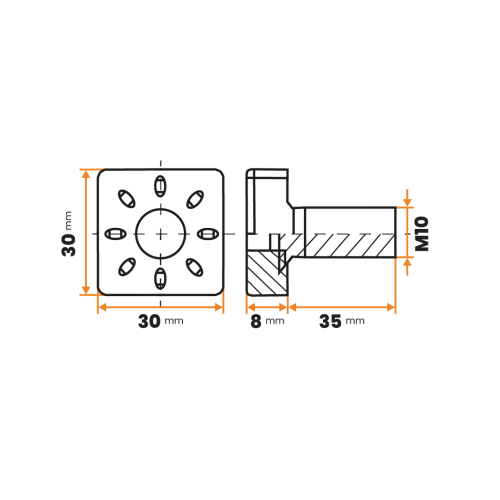 Skrutka rektifikačná / 206-034 / 30 x 30 mm / M10 x 35 mm (čierna)