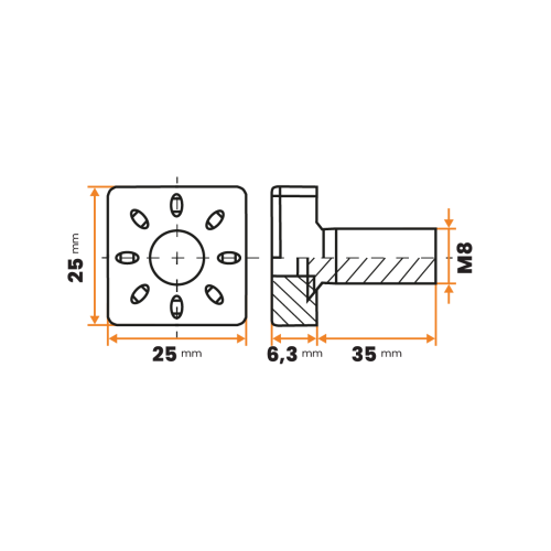 Skrutka rektifikačná / 206-034 / 25 x 25 mm / M8 x 35 mm (čierna)