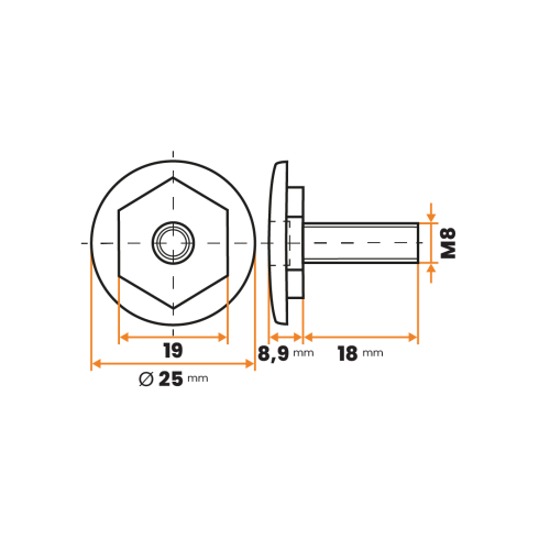 Skrutka rektifikačná / 208-034 / 25 mm / M8 x 18 mm (čierna)