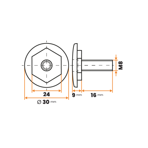 Skrutka rektifikačná / 208-034 / 30 mm / M8 x 16 mm (čierna)