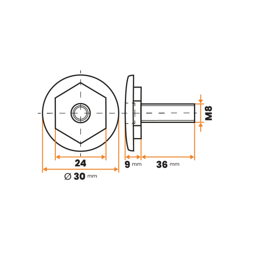 Skrutka rektifikačná / 208-034 / 30 mm / M8 x 36 mm (čierna)