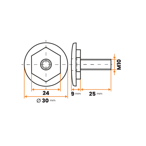 Skrutka rektifikačná / 208-034 / 30 mm / M10 x 25 mm (čierna)