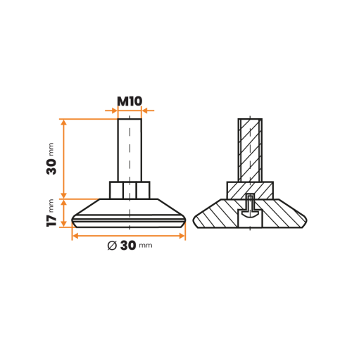 Skrutka rektifikačná / 208a-034 / 30 mm / M10 x 30 mm (čierna)