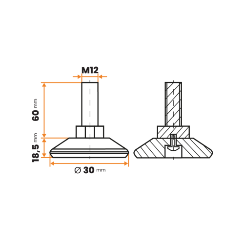 Skrutka rektifikačná / 208a-034 / 30 mm / M12 x 60 mm (čierna)