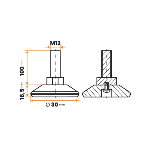 Skrutka rektifikačná / 208a-034 / 30 mm / M12 x 100 mm (čierna)