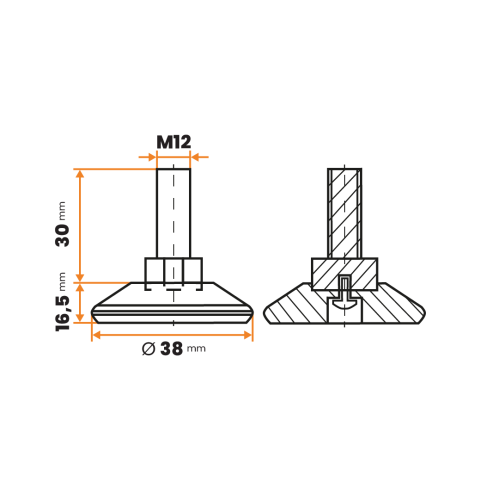 Skrutka rektifikačná / 208b-034 / 38 mm / M12 x 30 mm (čierna)