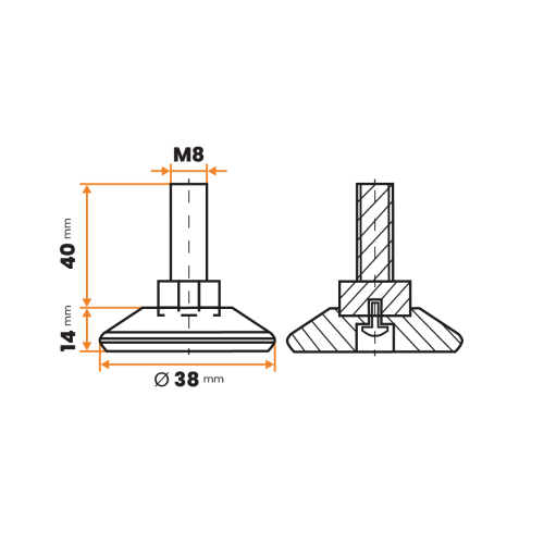 Skrutka rektifikačná / 208b-034 / 38 mm / M8 x 40 mm (čierna)