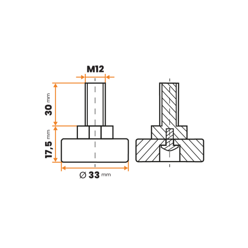 Skrutka rektifikačná / 208c-034 / 33 mm / M12 x 30 mm (čierna)